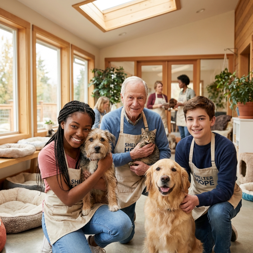 Volunteers caring for animals